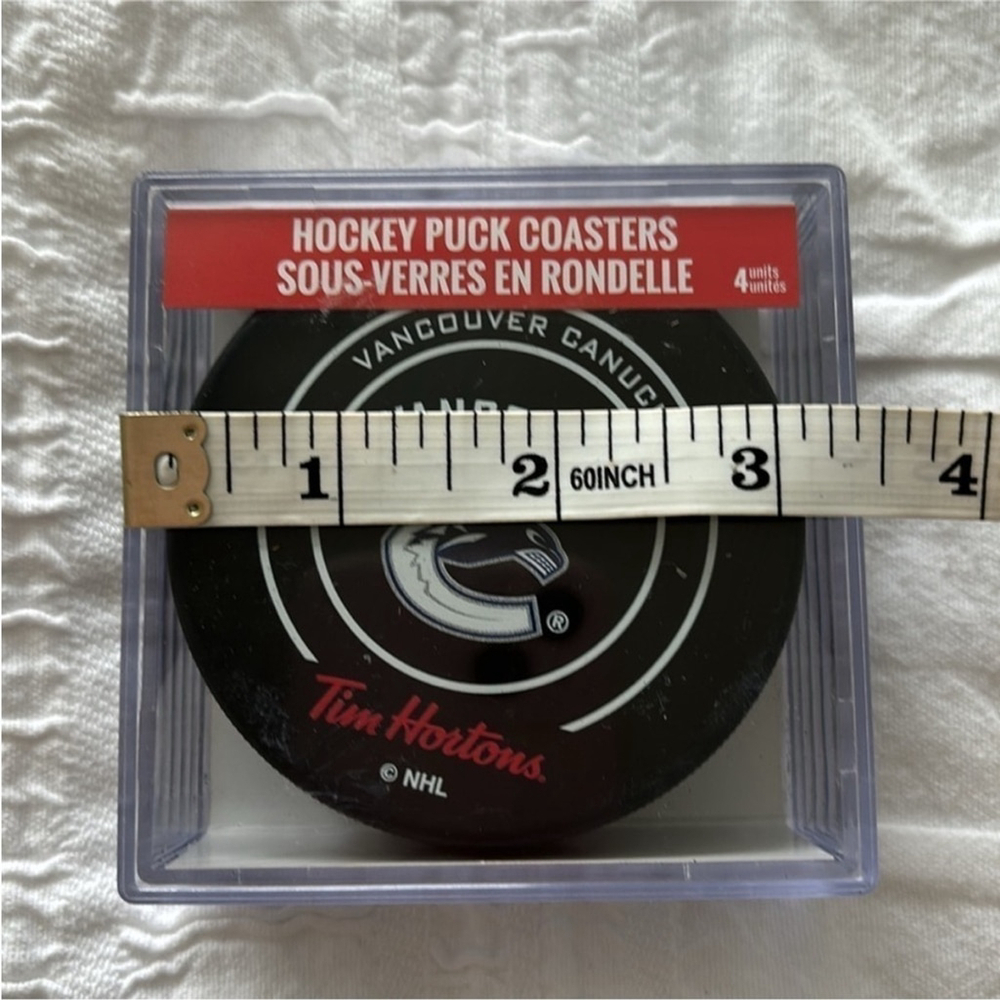 TIM HORTONS COFFEE X VANCOUVER CANUCKS NHL HOCKEY PUCK COASTERS 4 pack  2018 - Picture 7 of 7
